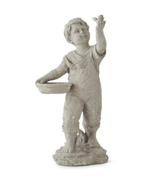 17 Inch Resin Boy with Bird Garden Figure