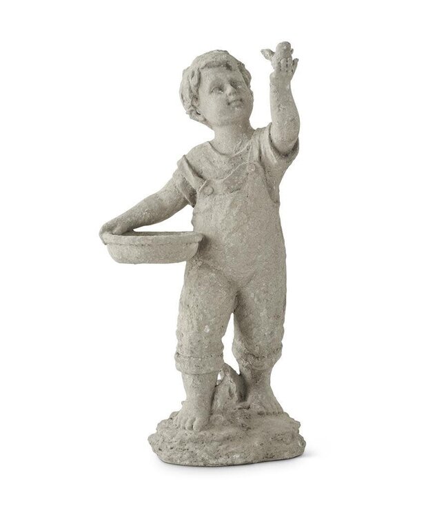 17 Inch Resin Boy with Bird Garden Figure