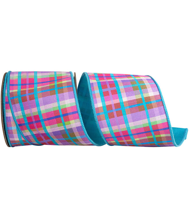 4 Inch Plaid Bright Deluxe Turquoise Backed - Turquoise