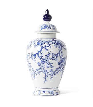 24 Inch Ceramic Blue & White Chinoiserie Lidded Ginger Jar