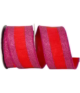 2.5 Inch Glitter Striped Edging Dupioni Deluxe - Red/Fuchsia