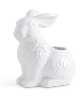 11.75 Inch White Ceramic Bunny with Bow Planter