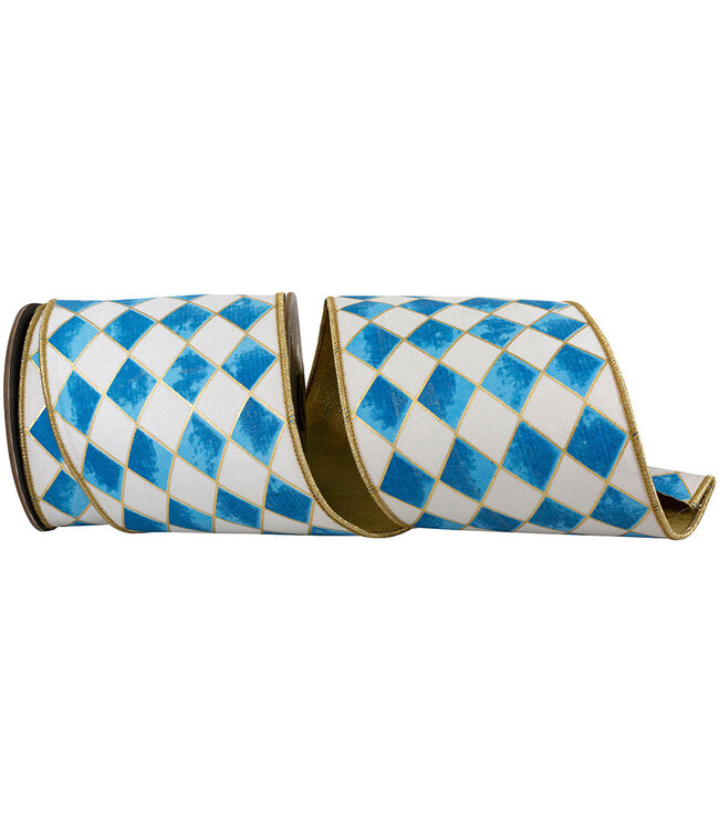 4 Inch Harlequin Diamond Gilded Deluxe Outline - Cobalt Blue