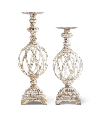 White & Gold Washed Woven Metal Candleholder
