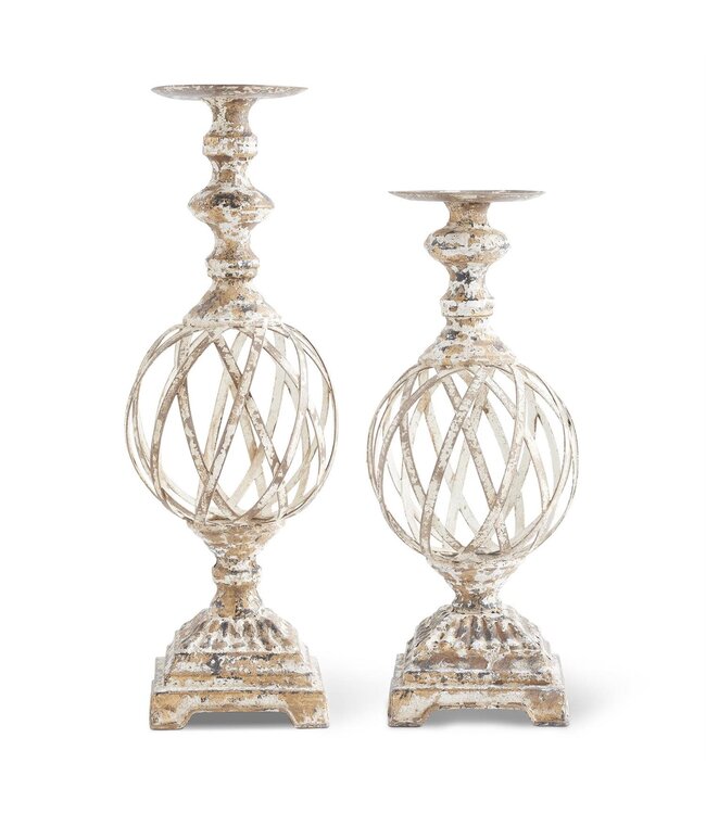 White & Gold Washed Woven Metal Candleholder