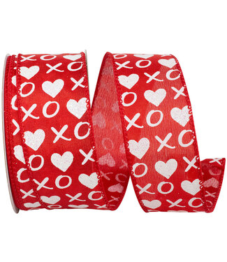 1.5 Inch Xoxo Glitter Hearts Wired Edge - Red