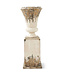 32 Inch White and Gold Washed Metal Urn on Stand