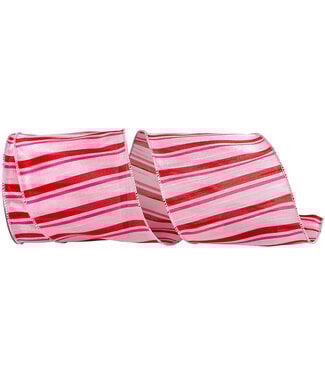 4 Inch Striped Romance Wired Edge - Pink/Red