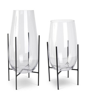Clear Glass Floating Vase on Dark Metal Stand