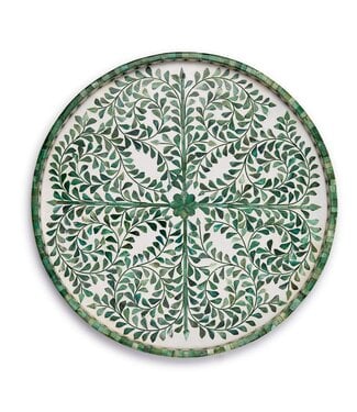 Inlaid Decorative Round Serving Tray - Green/White