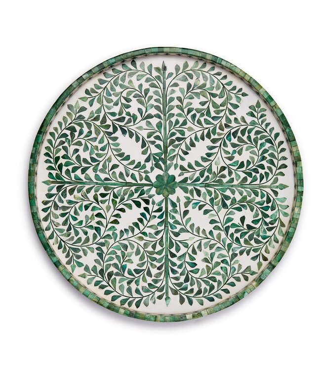 Inlaid Decorative Round Serving Tray - Green/White