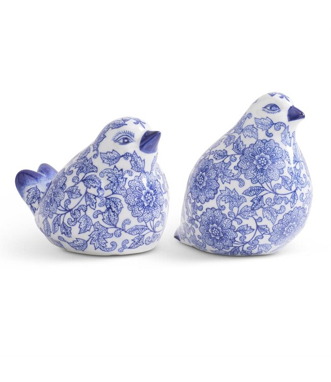 Blue & White Chinoiserie Porcelain Sitting Bird - Sold Individually