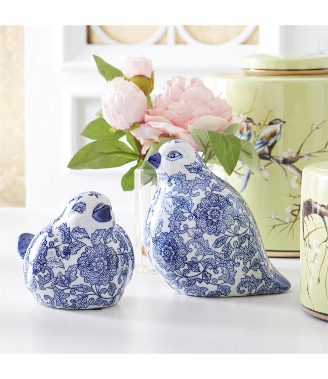 Blue & White Chinoiserie Porcelain Sitting Bird - Sold Individually