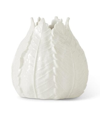 6 Inch White Ceramic Leaf Vase