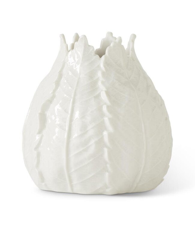 6 Inch White Ceramic Leaf Vase