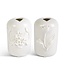 Tall White Ceramic Vase with Raised Flower