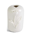 Tall White Ceramic Vase with Raised Flower
