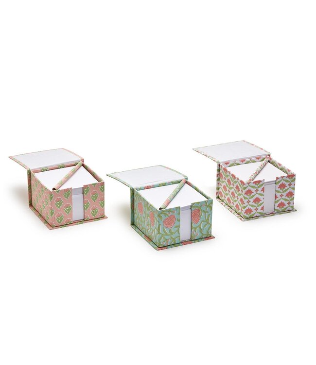 Floral Block Print Note Paper Caddy With Pencil