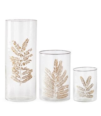 Clear Textured Glass Cylinder with Dried Leaf Applique