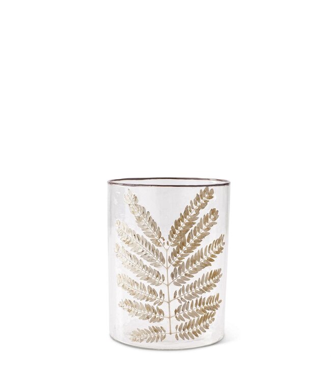 Clear Textured Glass Cylinder with Dried Leaf Applique