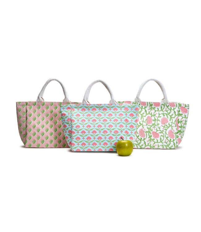 Floral Block Print Thermal Lunch Tote Bag