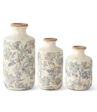 White & Gray Floral Ceramic Vases