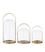 Round Gold Metal Lantern Candleholder with Glass Domed Hurricane