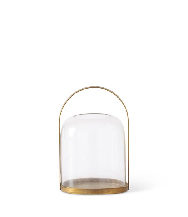 Round Gold Metal Lantern Candleholder with Glass Domed Hurricane