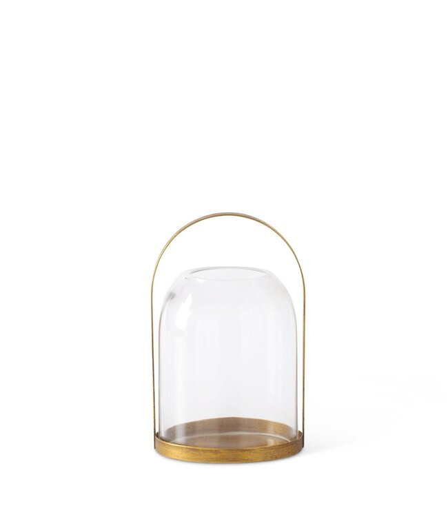 Round Gold Metal Lantern Candleholder with Glass Domed Hurricane