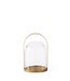 Round Gold Metal Lantern Candleholder with Glass Domed Hurricane