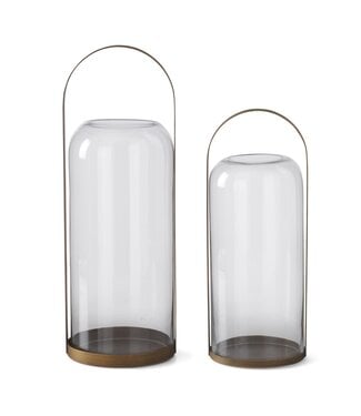 Round Gold Metal Lantern Candleholder with Glass Domed Hurricane