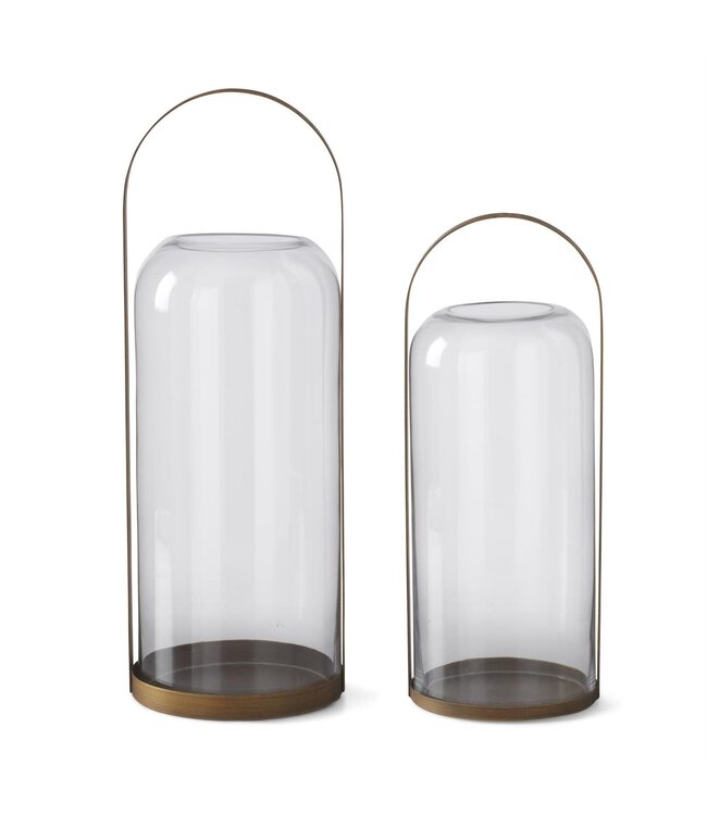 Round Gold Metal Lantern Candleholder with Glass Domed Hurricane