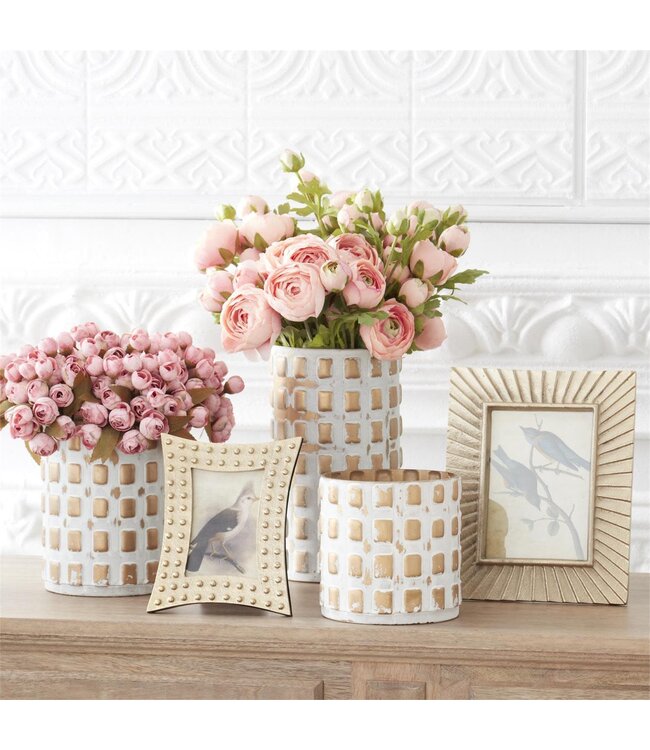 Gold & Whitewashed Cube Embossed Container