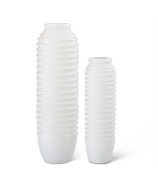White Ribbed Carved Wood Vase