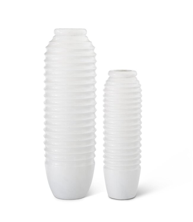 White Ribbed Carved Wood Vase