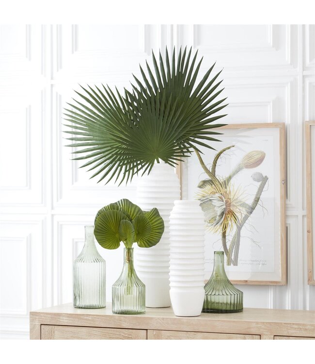 White Ribbed Carved Wood Vase