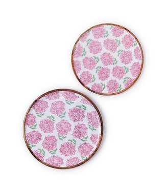 Hydrangea Hand-Crafted Wood Round Tray - Pink