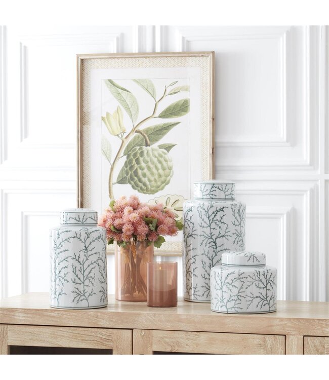 White & Green Coral Ceramic Ginger Jar