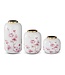White & Pink Cherry Blossom Enameled Vase with Gold Rim