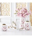 White & Pink Cherry Blossom Enameled Vase with Gold Rim