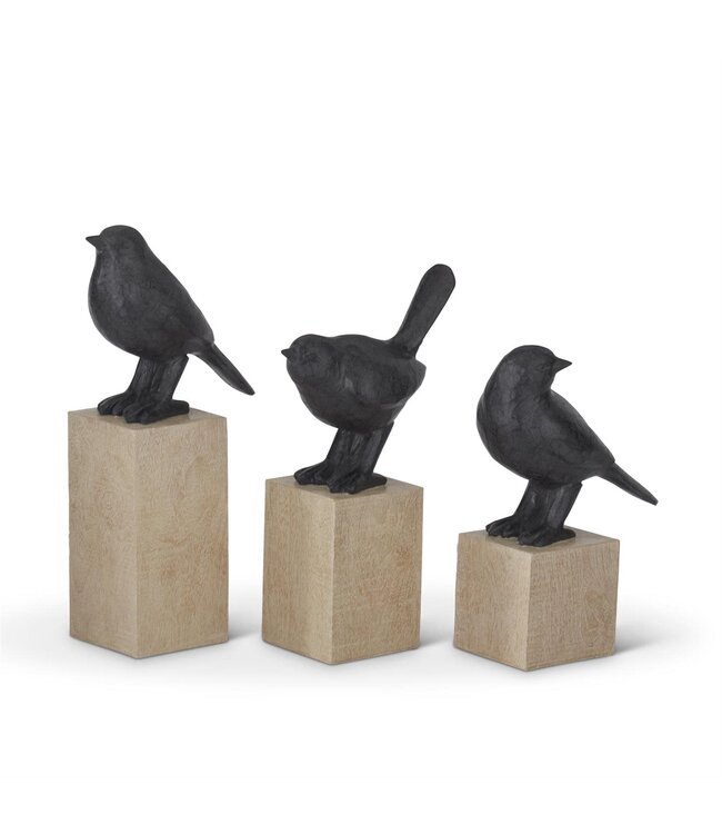 Resin Faux Cast Iron Bird on Wood Block Pedestal