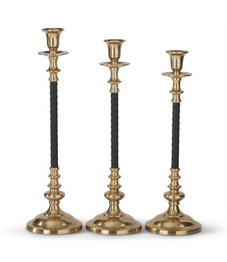 Black Vegan Leather & Gold Taper Candleholder