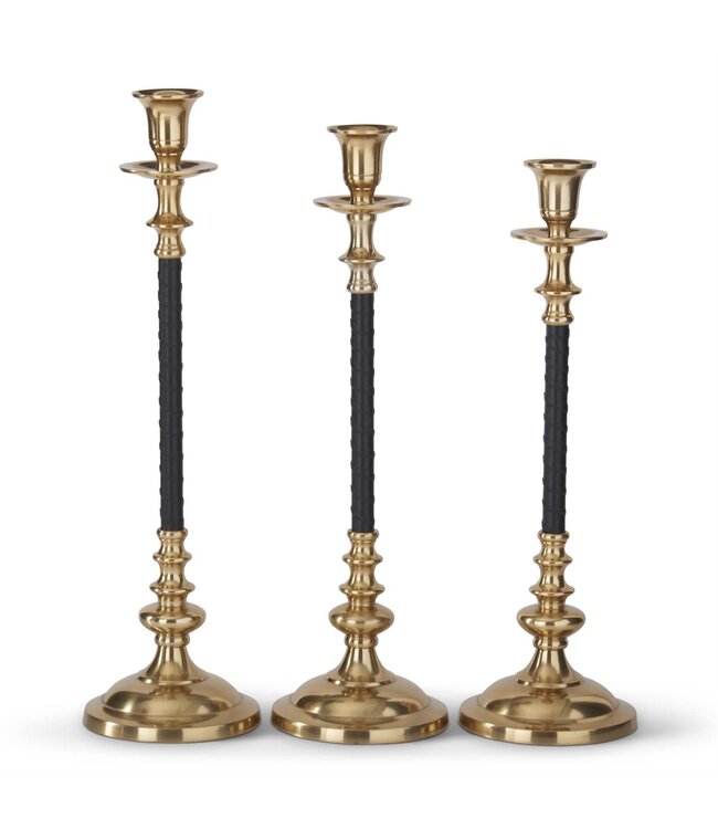 Black Vegan Leather & Gold Taper Candleholder