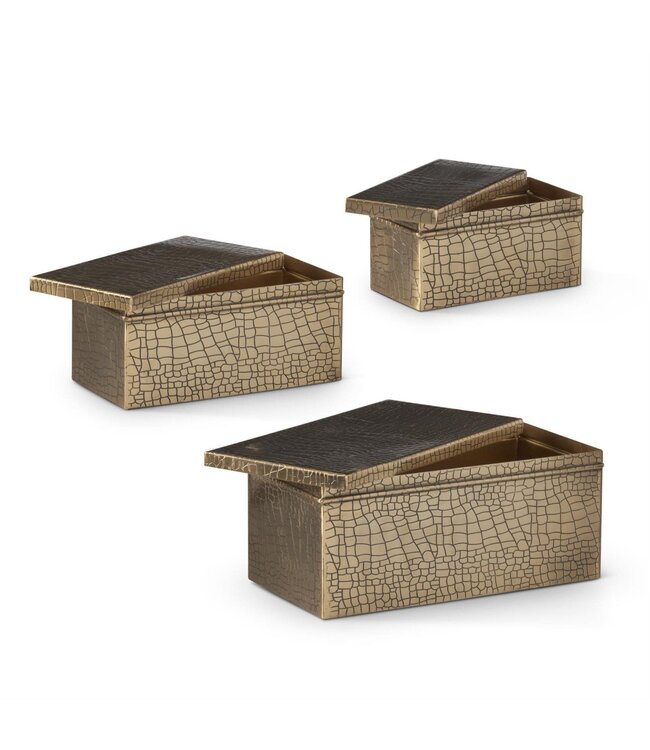 Gold Metal Alligator Skin Embossed Lidded Box
