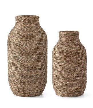 Woven Grass & Wood Vase