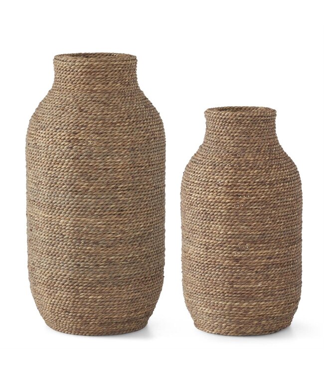 Woven Grass & Wood Vase