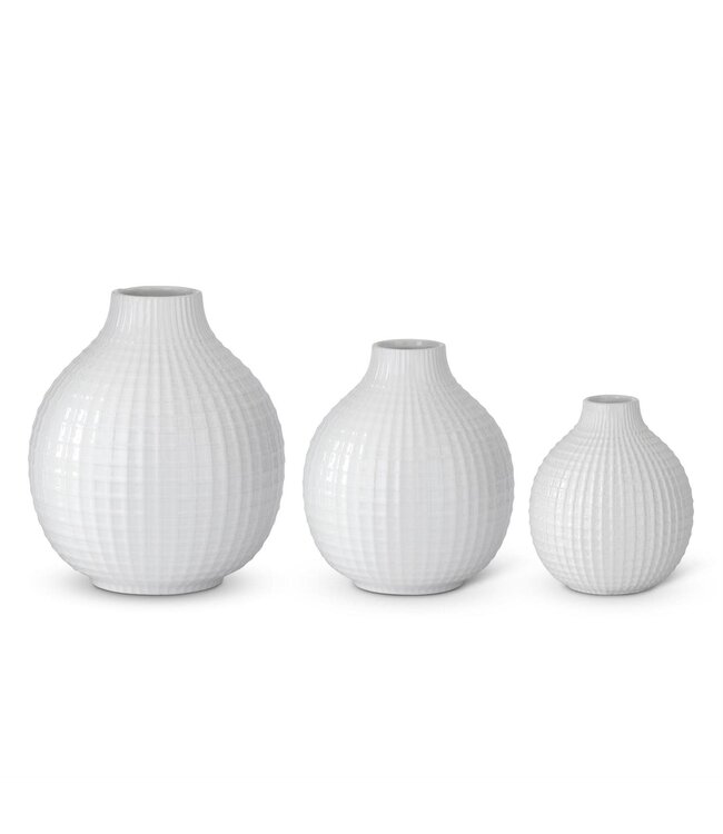 Glossy White Ceramic Grid Vase