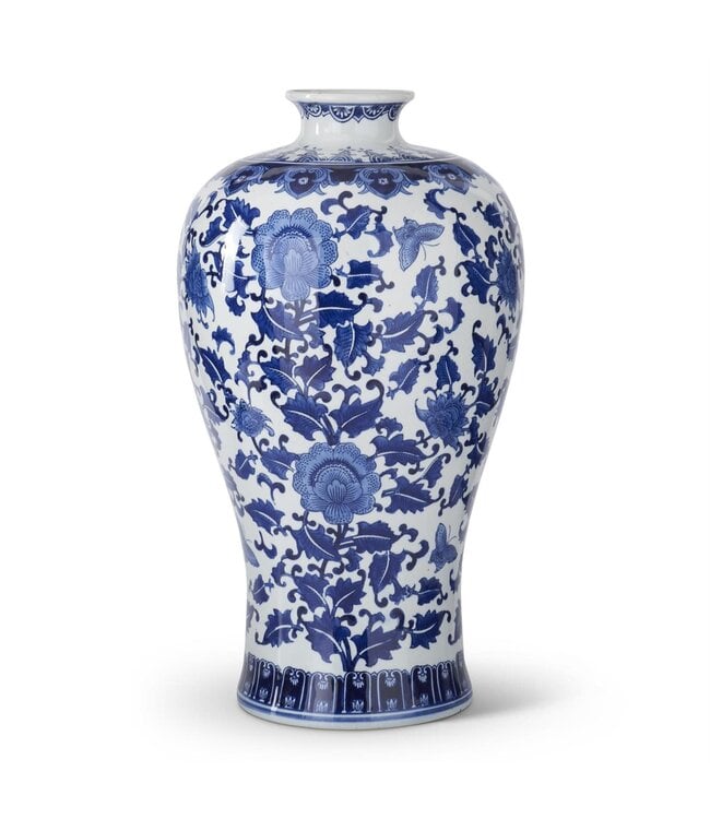 24.25 Inch Blue & White Chinoiserie Ceramic Vase
