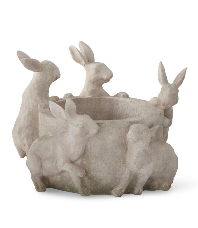 8 Inch Tan Resin Faux Stone 5 Rabbit Pot