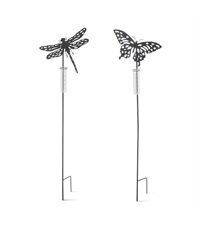 45.5 Inch Black Metal Cutout Rain Gauge Decorative Garden Stake